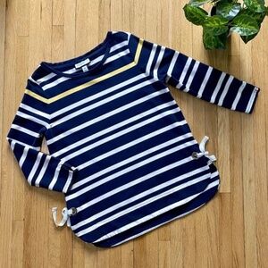 Charter Club Petite Small Striped High-Low Top Navy White Yellow Tie Detail